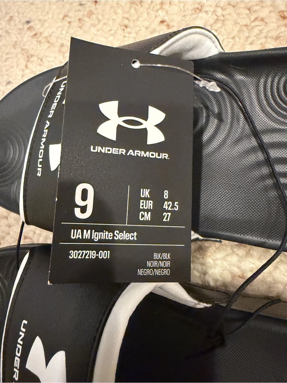 Men’s Size 9 Under Armour Black & White Sport Slide Sandals NWT
